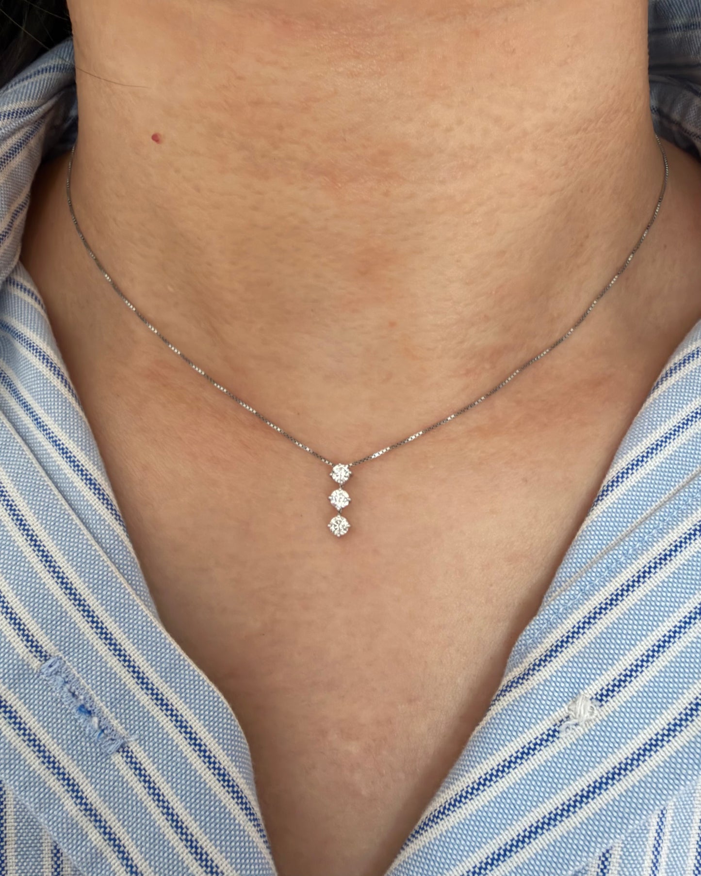 Vintage Platinum Three Stone Diamond Pendant Necklace