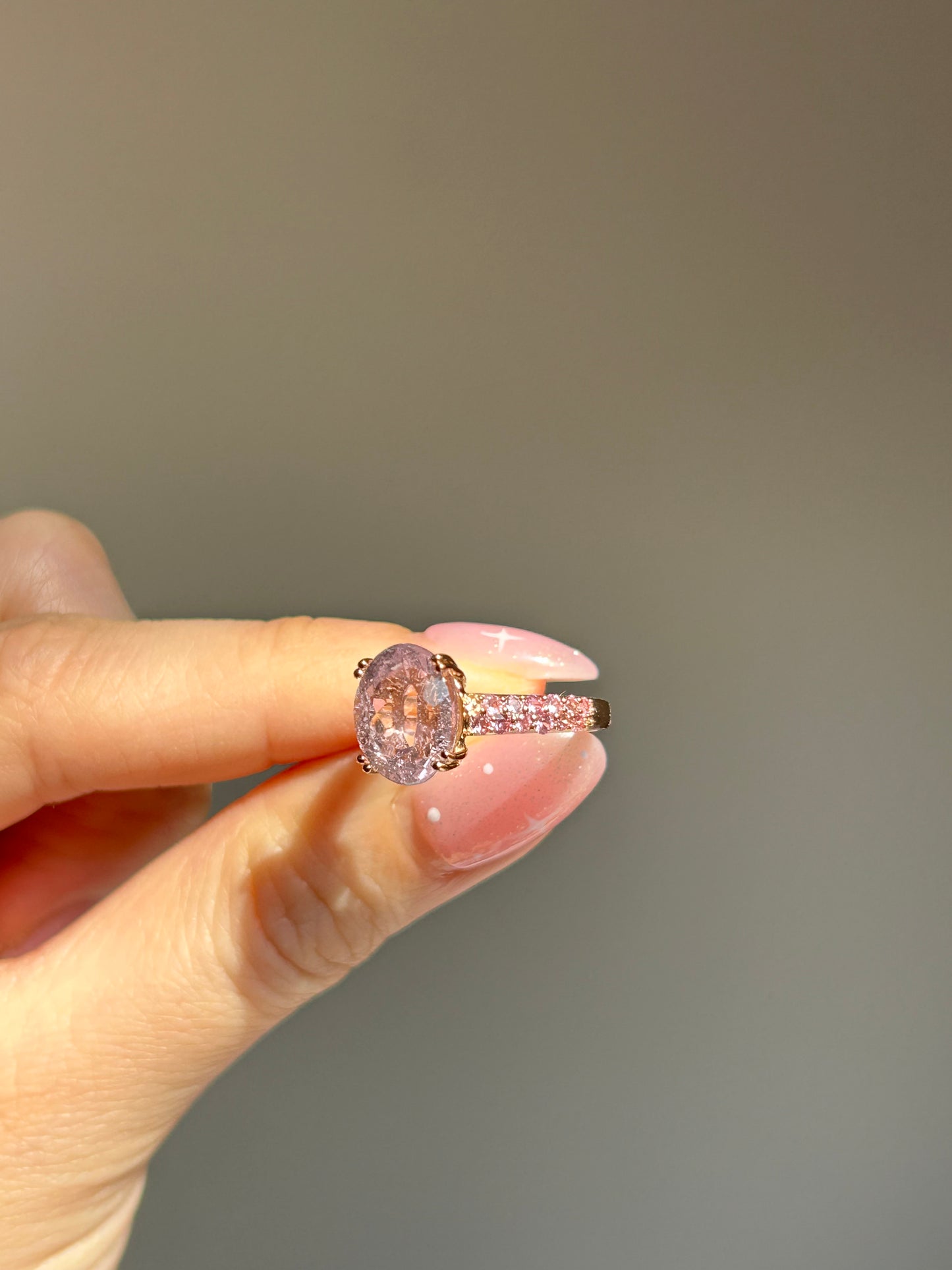 Vintage 18k Yellow Gold Kunzite Cocktail Ring - Pave Pink Sapphires