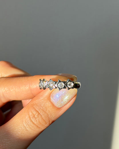 Vintage 14k White Gold Flush Set Diamond Celestial Star Band
