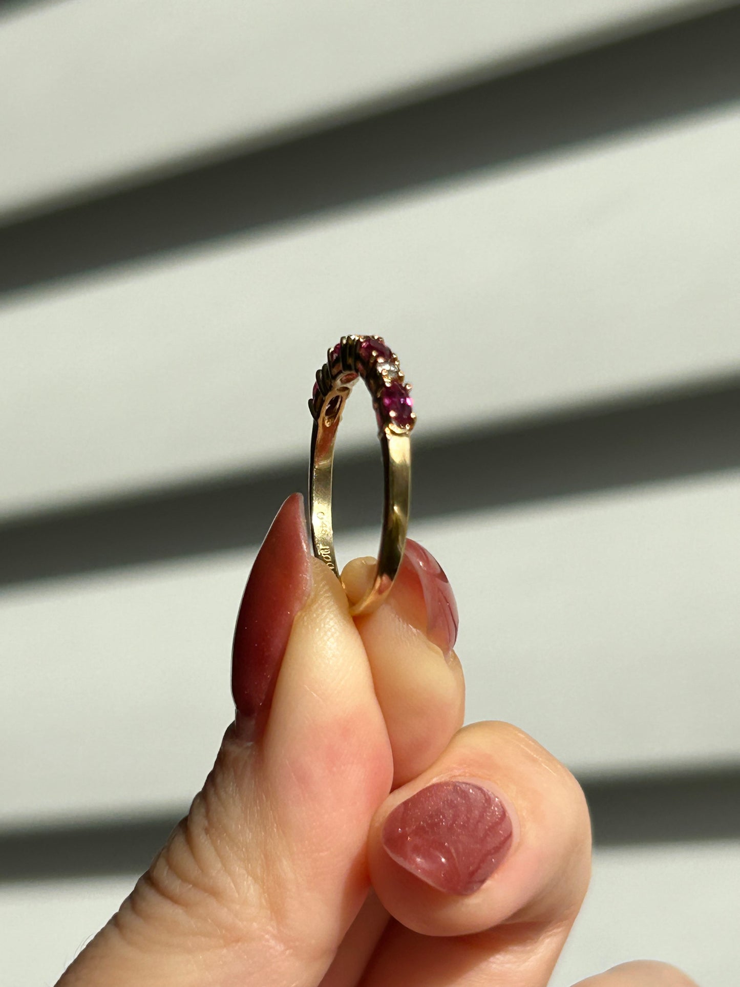 Vintage 18k Gold Ruby Marquise and Diamond Stacking Ring