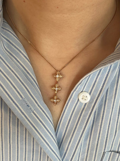 Vintage 18k Gold Diamond Flower Trio Pendant