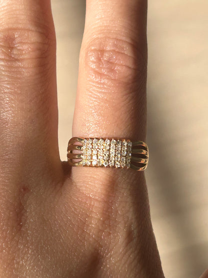 Vintage 18k Yellow Gold Diamond Grid Ring: US Size 7.5, 0.9 ct Diamonds