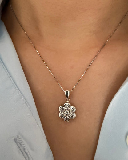 Vintage Platinum Bezel Set Diamond Flower Pendant - 1ctw