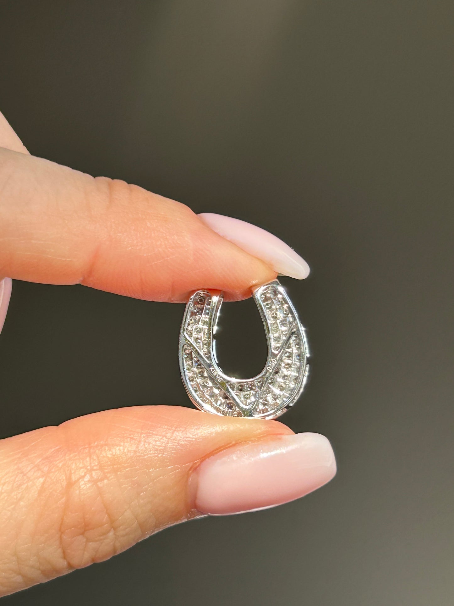 Vintage 18K White Gold Pave Diamond Horseshoe Pendant