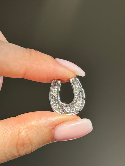 Vintage 18K White Gold Pave Diamond Horseshoe Pendant