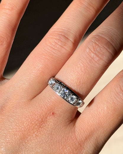 Vintage Platinum 1 CTW Five-Stone Diamond Band - Engraved Shoulder Details