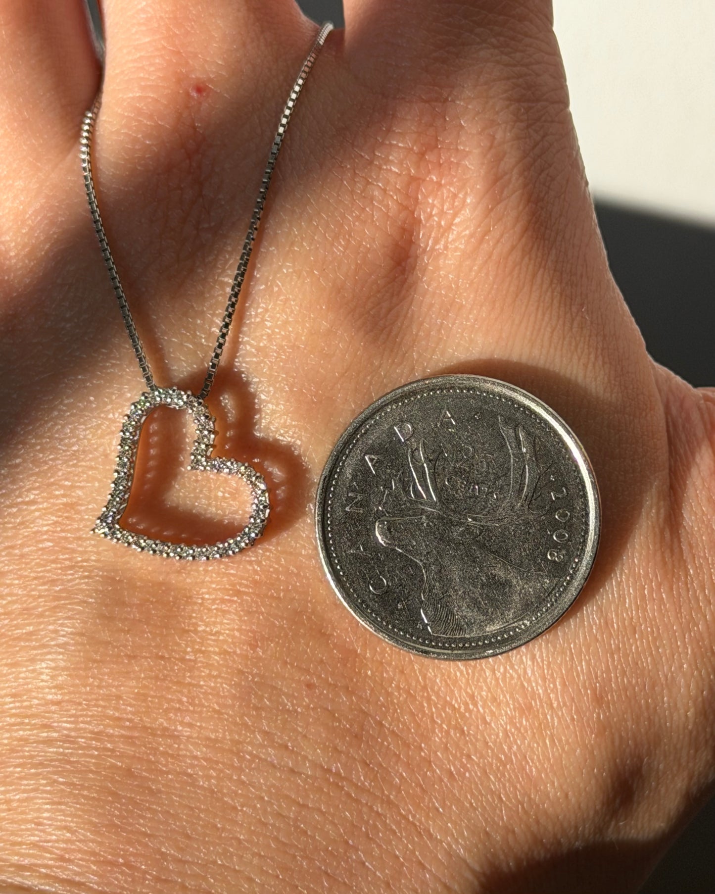Vintage 18k White Gold Diamond Heart Shaped Charm Pendant