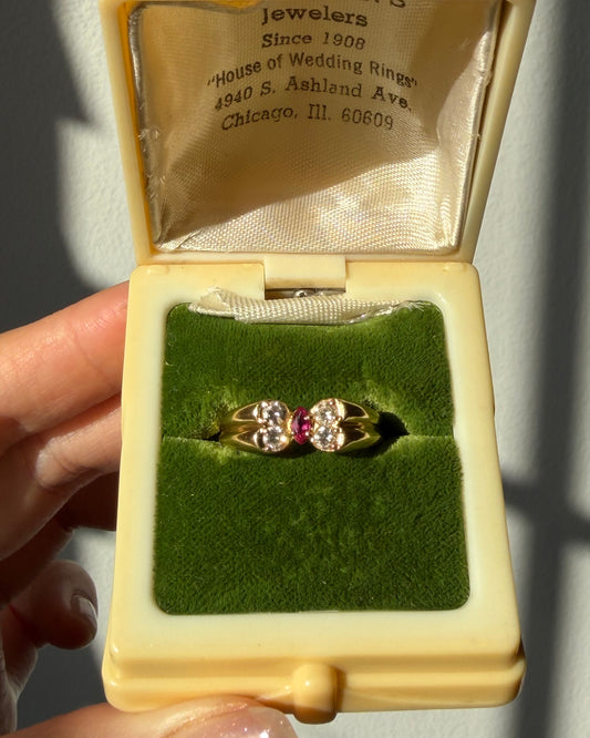 Vintage 18k Gold Diamond and Ruby Butterfly Ring