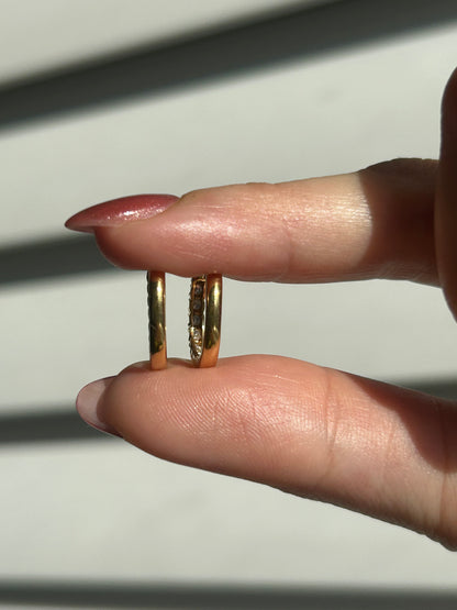 Vintage 18k Diamond Huggie Hoop Earrings