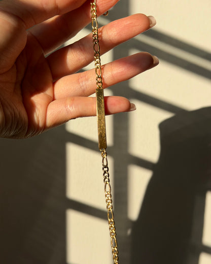 Vintage 18k Italian Gold Name Plate Figaro Link Bracelet