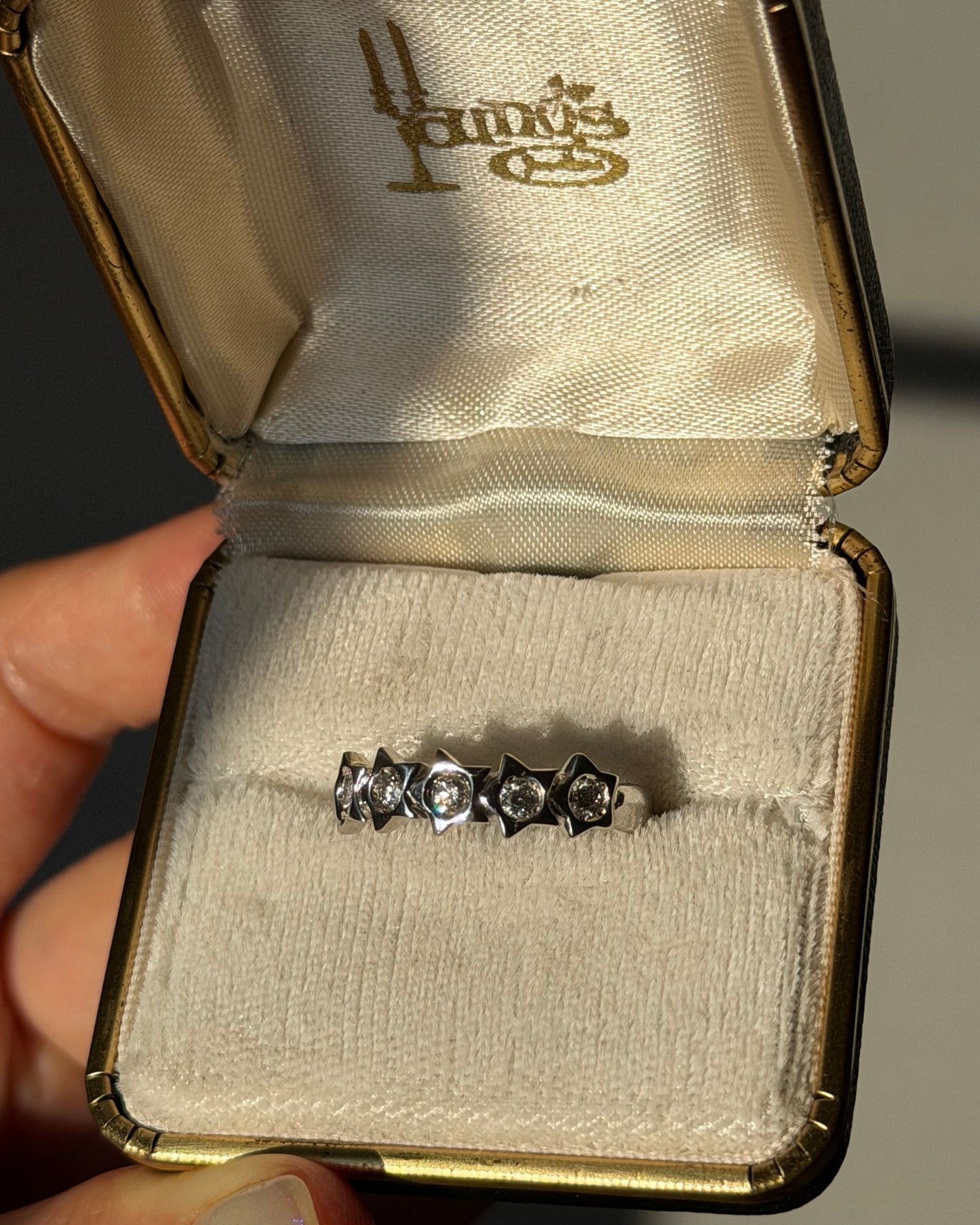 Vintage 14k White Gold Flush Set Diamond Celestial Star Band