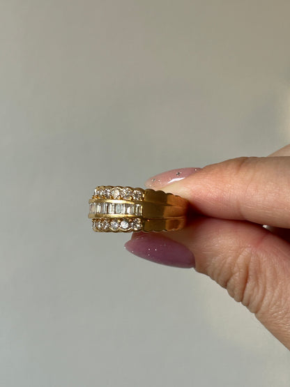 Vintage 18k Diamond Triple Row Ring: US Size 7
