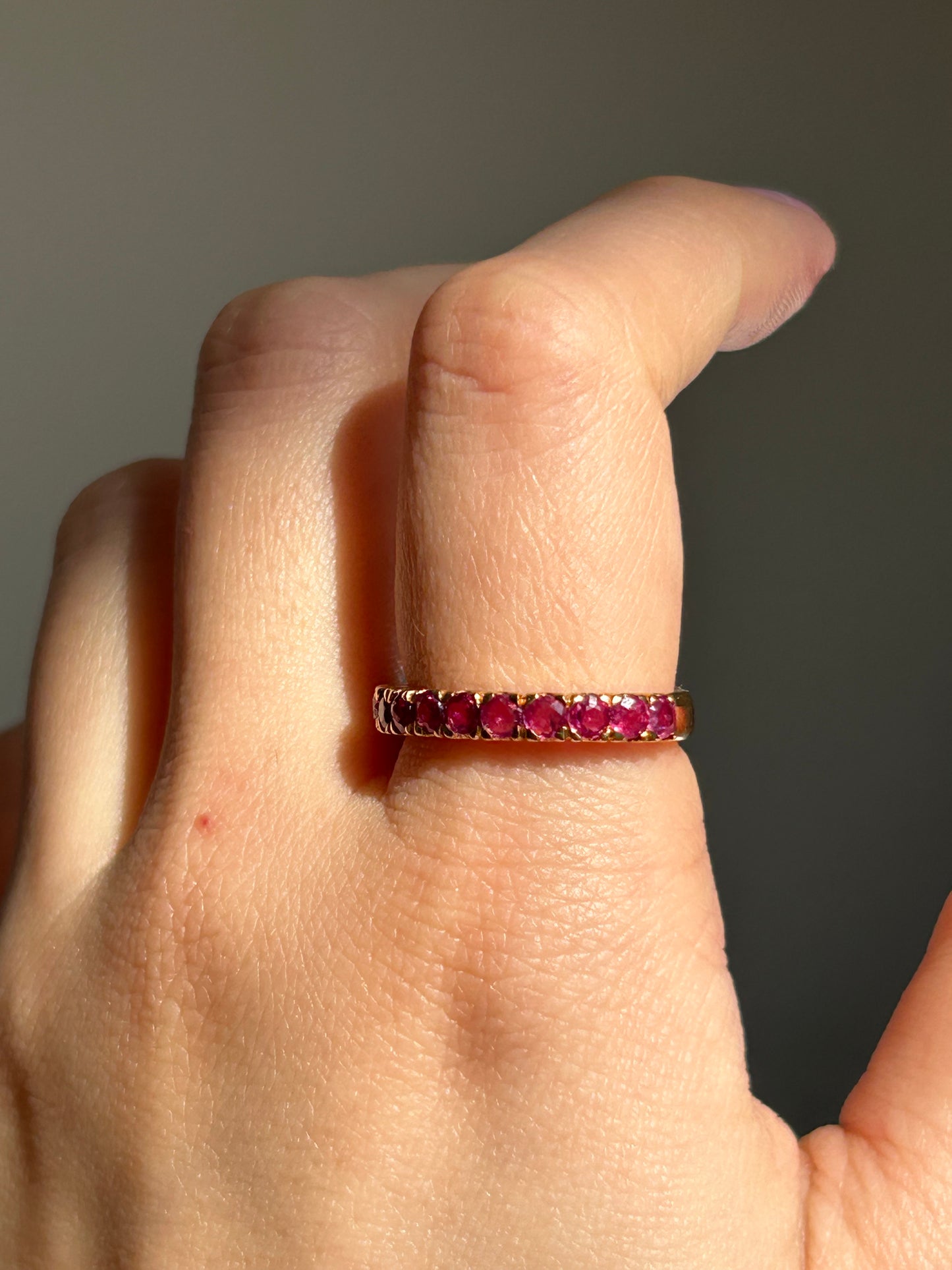 Vintage 18k Gold Ruby 3/4 Eternity Stacking Band