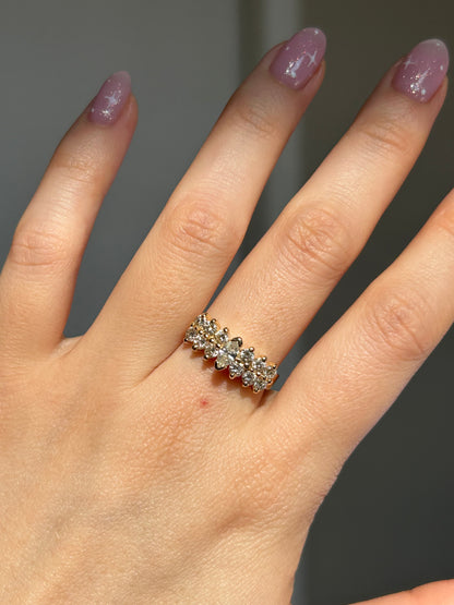 Vintage 14k Gold Center Yellow Marquise Double Row Diamond Ring