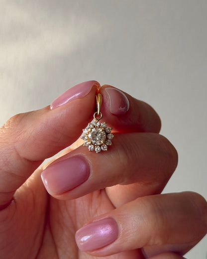 Vintage 18k Gold Light Yellow Diamond Sunflower Halo Pendant