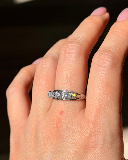 Vintage Platinum 1 CTW Five-Stone Diamond Band - Engraved Shoulder Details