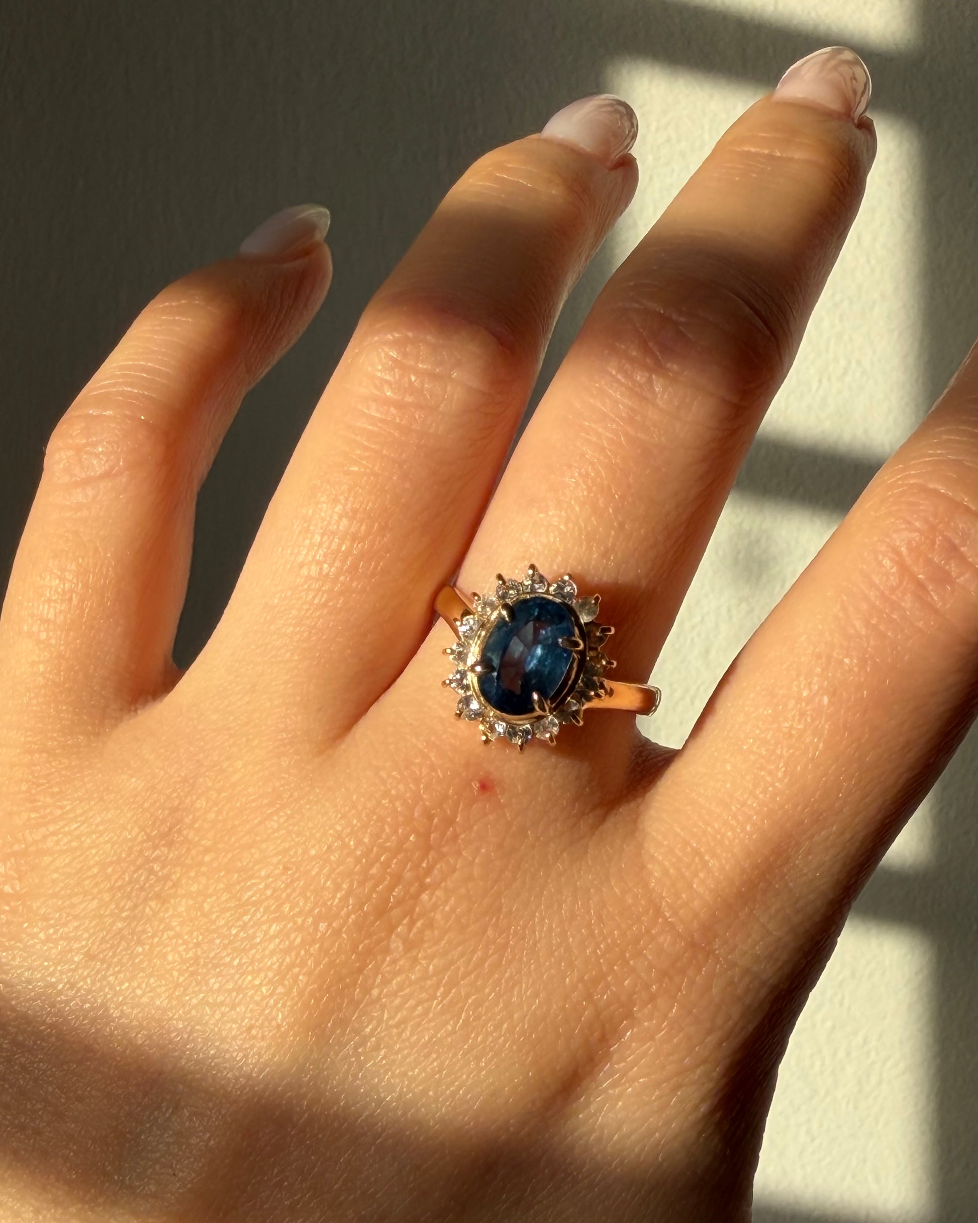 Sapphire halo ring - Princess Diana ring