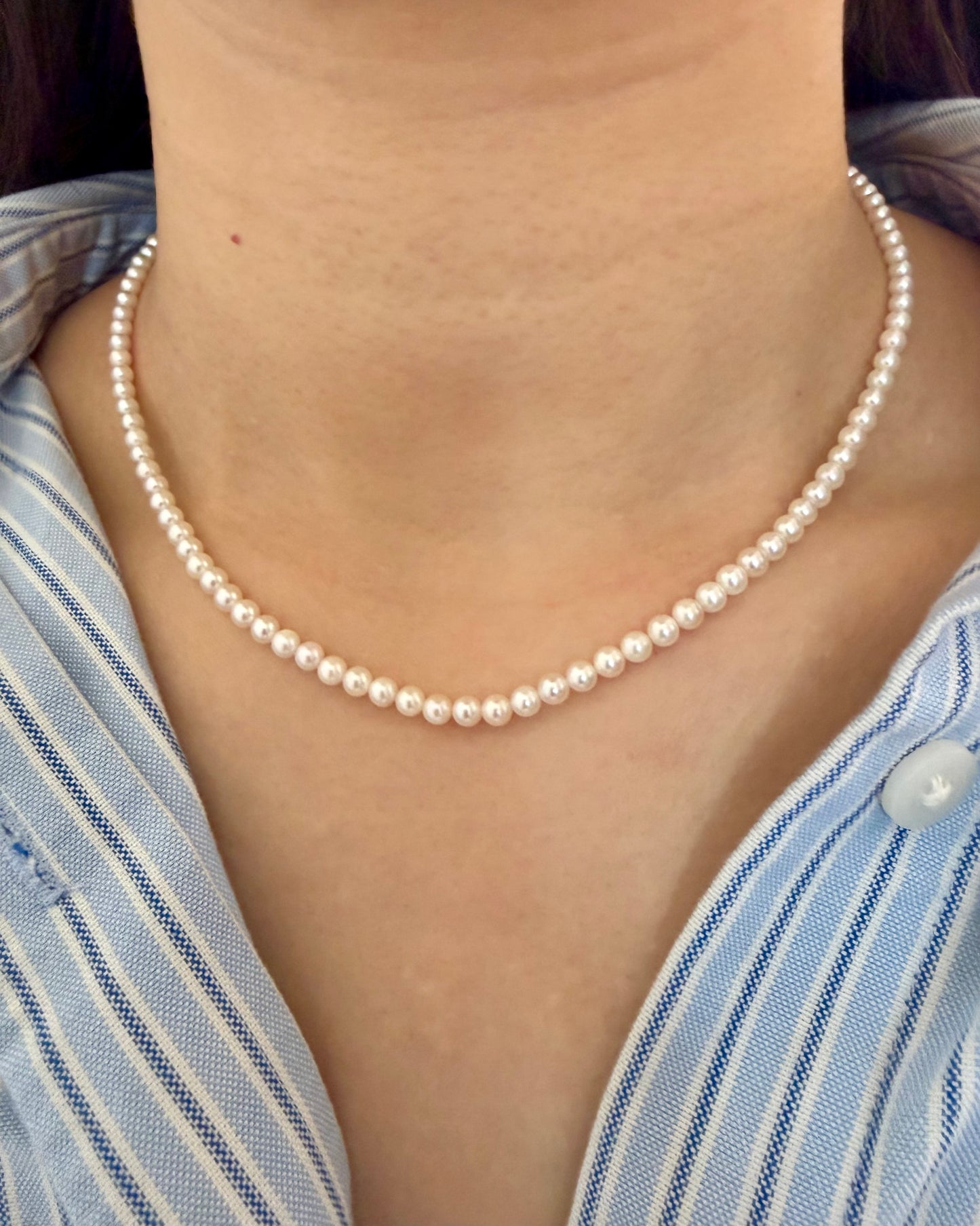 Vintage Petite-Sized Pearl Necklace - 18k Gold Clasp