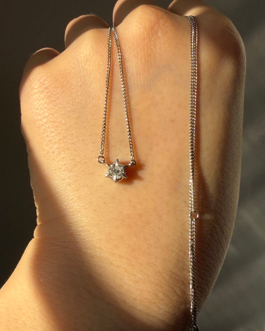 Vintage Platinum Round Diamond Solitaire Necklace