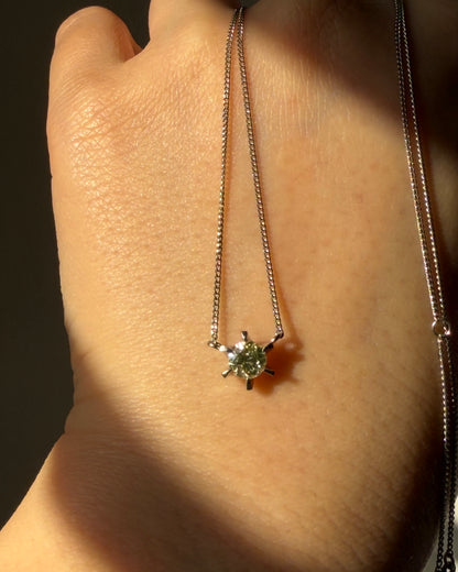 Vintage Platinum Light Lemon Yellow Diamond Solitaire Necklace