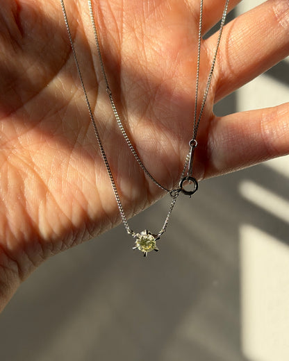 Vintage Platinum Light Lemon Yellow Diamond Solitaire Necklace