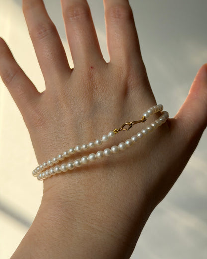Vintage Petite-Sized Pearl Necklace - 18k Gold Clasp