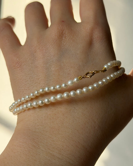 Vintage Petite-Sized Pearl Necklace - 18k Gold Clasp