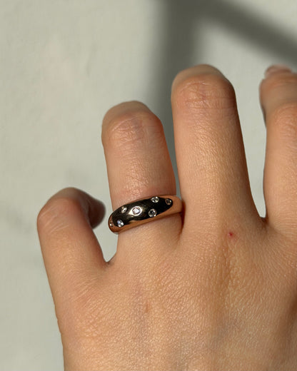 Vintage 18k Rose Gold Scattered Diamond Dome Ring