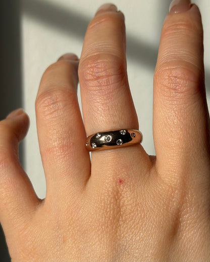 Vintage 18k Rose Gold Scattered Diamond Dome Ring