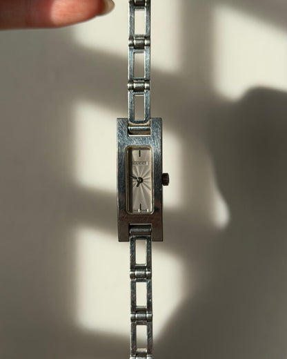 Vintage Y2K Gucci 3900L Stainless Steel Silver Rectangular Guilloché Dial Watch - With Box