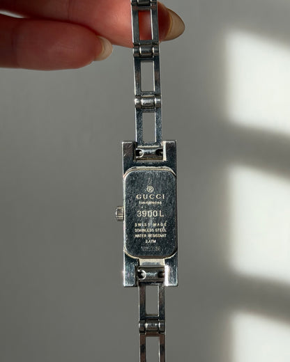 Vintage Y2K Gucci 3900L Stainless Steel Silver Rectangular Guilloché Dial Watch - With Box