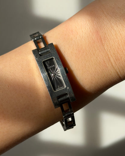 Vintage Gucci 3900L Stainless Steel Dark Grey Rectangular Guilloché Dial Watch
