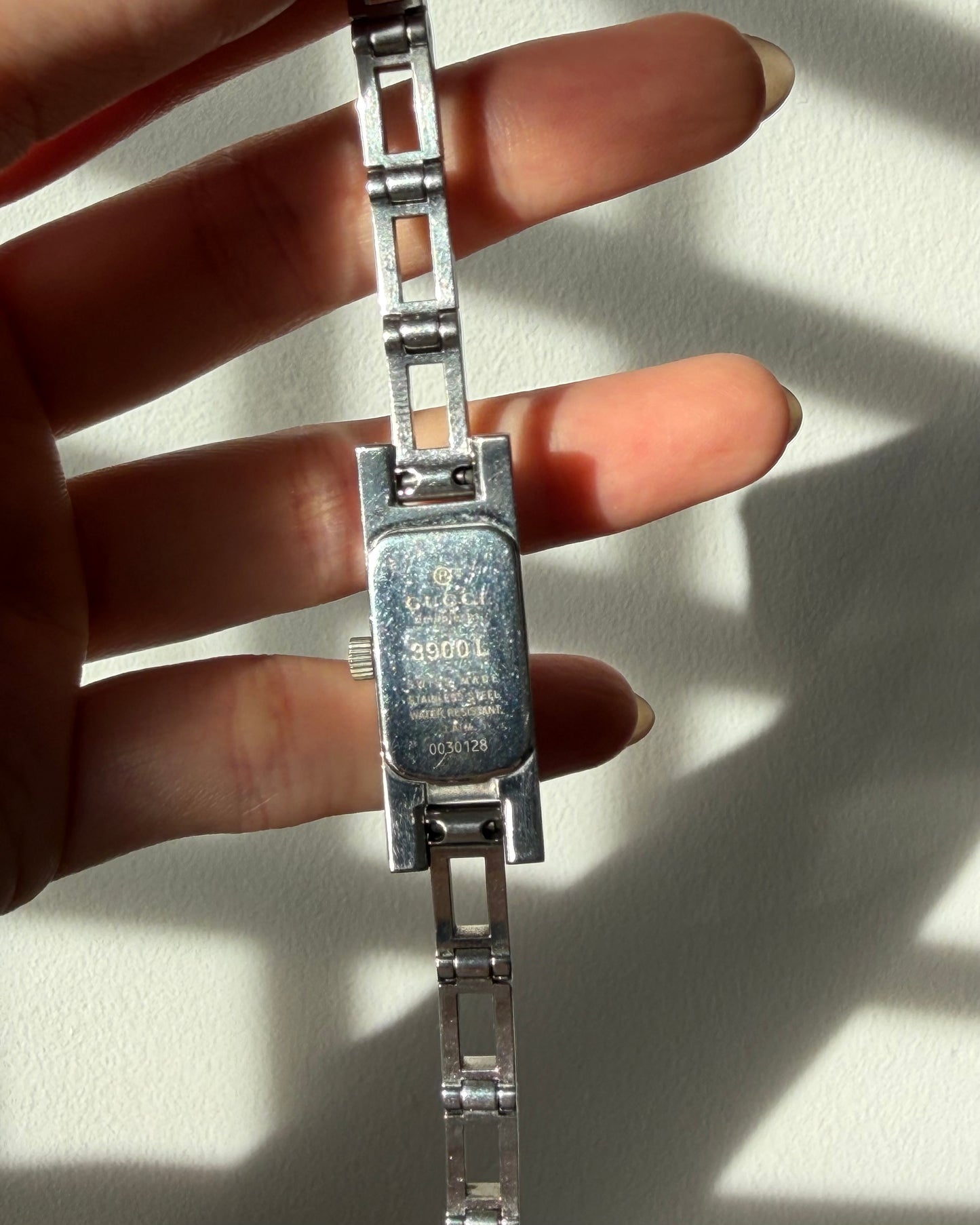 Vintage Gucci 3900L Stainless Steel Dark Grey Rectangular Guilloché Dial Watch
