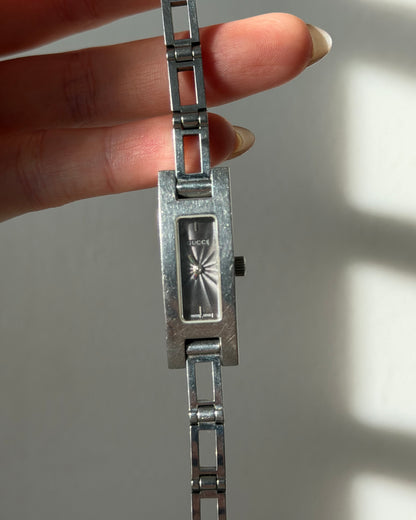 Vintage Gucci 3900L Stainless Steel Dark Grey Rectangular Guilloché Dial Watch