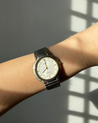 Vintage Seiko Dolce Exeline 5E31 Stainless Steel Two-Toned Round Dial Watch - Box and Papers