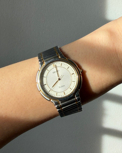 Vintage Seiko Dolce Exeline 5E31 Stainless Steel Two-Toned Round Dial Watch - Box and Papers