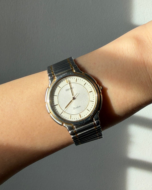 Vintage Seiko Dolce Exeline 5E31 Stainless Steel Two-Toned Round Dial Watch - Box and Papers