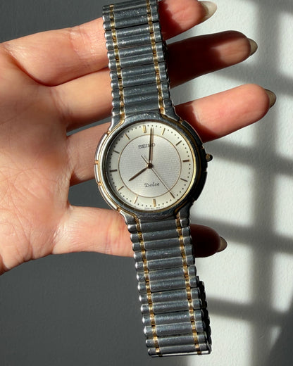 Vintage Seiko Dolce Exeline 5E31 Stainless Steel Two-Toned Round Dial Watch - Box and Papers
