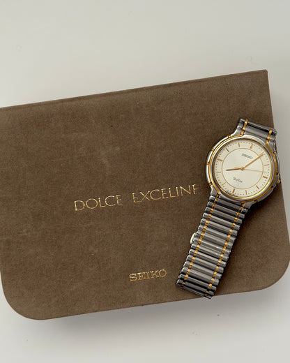 Vintage Seiko Dolce Exeline 5E31 Stainless Steel Two-Toned Round Dial Watch - Box and Papers