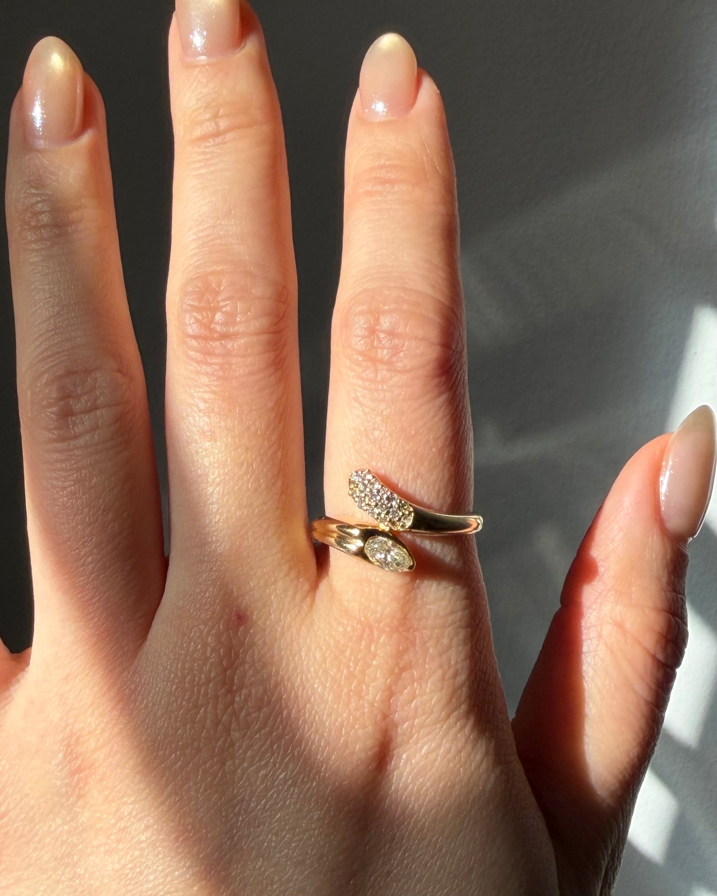 Vintage 18k Gold Light Yellow Marquise Diamond Bypass Ring
