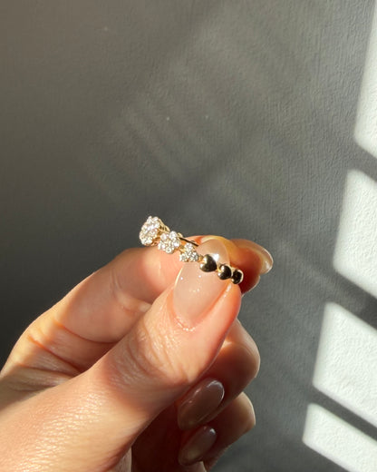 Vintage 18k Gold Diamond Flower Stacking Band - Heart Shoulder Details
