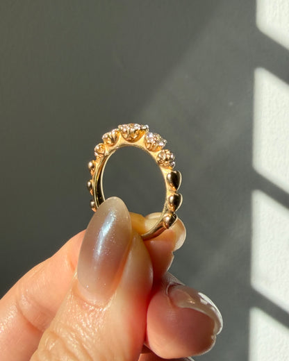 Vintage 18k Gold Diamond Flower Stacking Band - Heart Shoulder Details