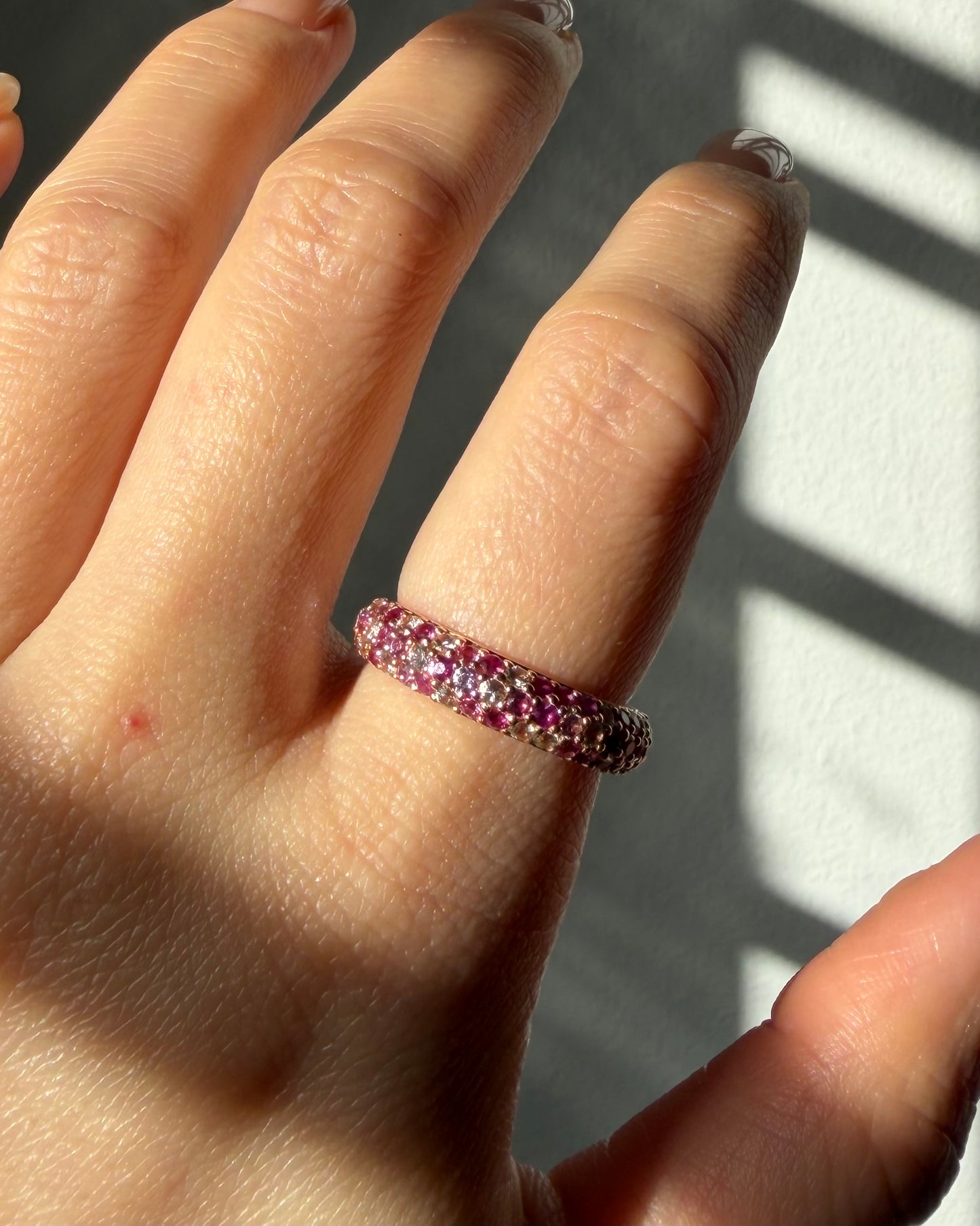 Vintage 18k Pink Gold White and Pink Sapphire Pave Sprinkled Donut Ring