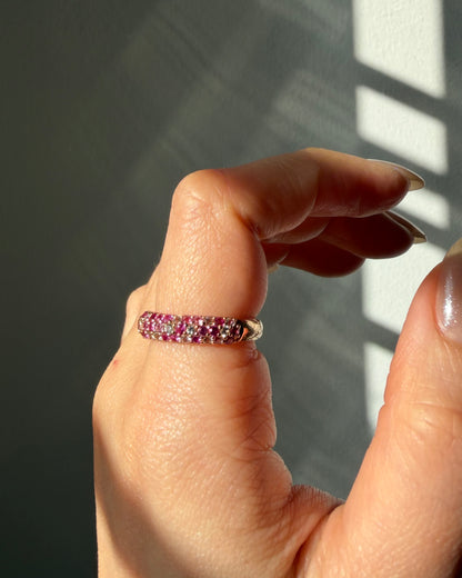 Vintage 18k Pink Gold White and Pink Sapphire Pave Sprinkled Donut Ring