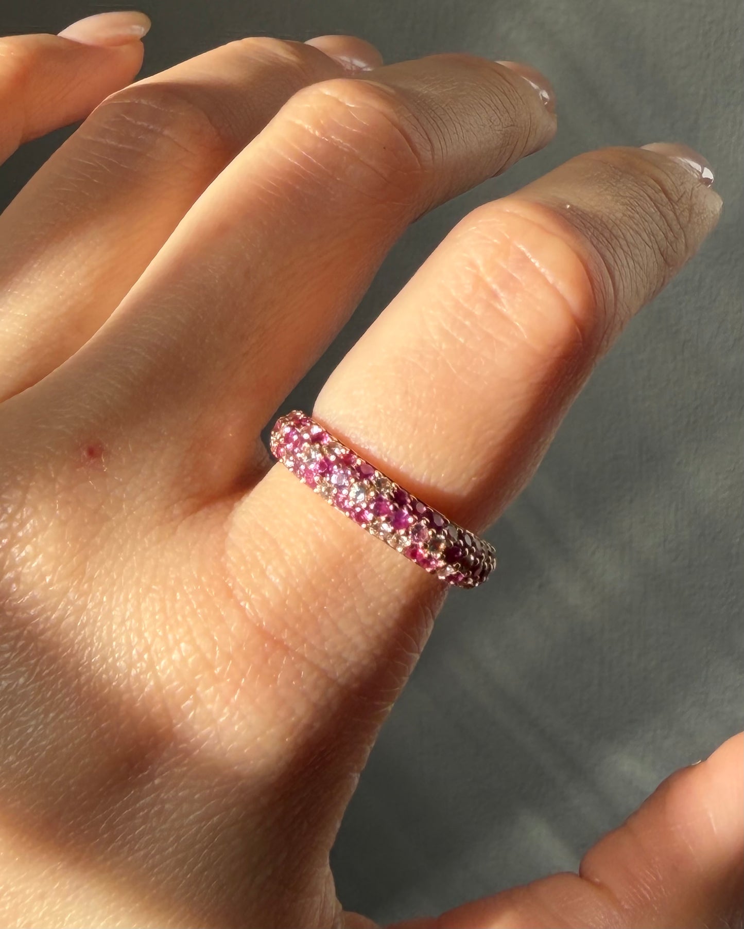Vintage 18k Pink Gold White and Pink Sapphire Pave Sprinkled Donut Ring