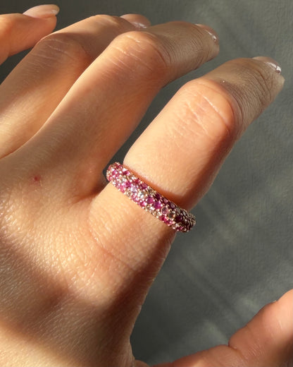 Vintage 18k Pink Gold White and Pink Sapphire Pave Sprinkled Donut Ring