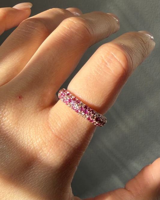 Vintage 18k Pink Gold White and Pink Sapphire Pave Sprinkled Donut Ring