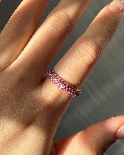 Vintage 18k Pink Gold White and Pink Sapphire Pave Sprinkled Donut Ring