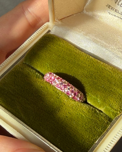Vintage 18k Pink Gold White and Pink Sapphire Pave Sprinkled Donut Ring