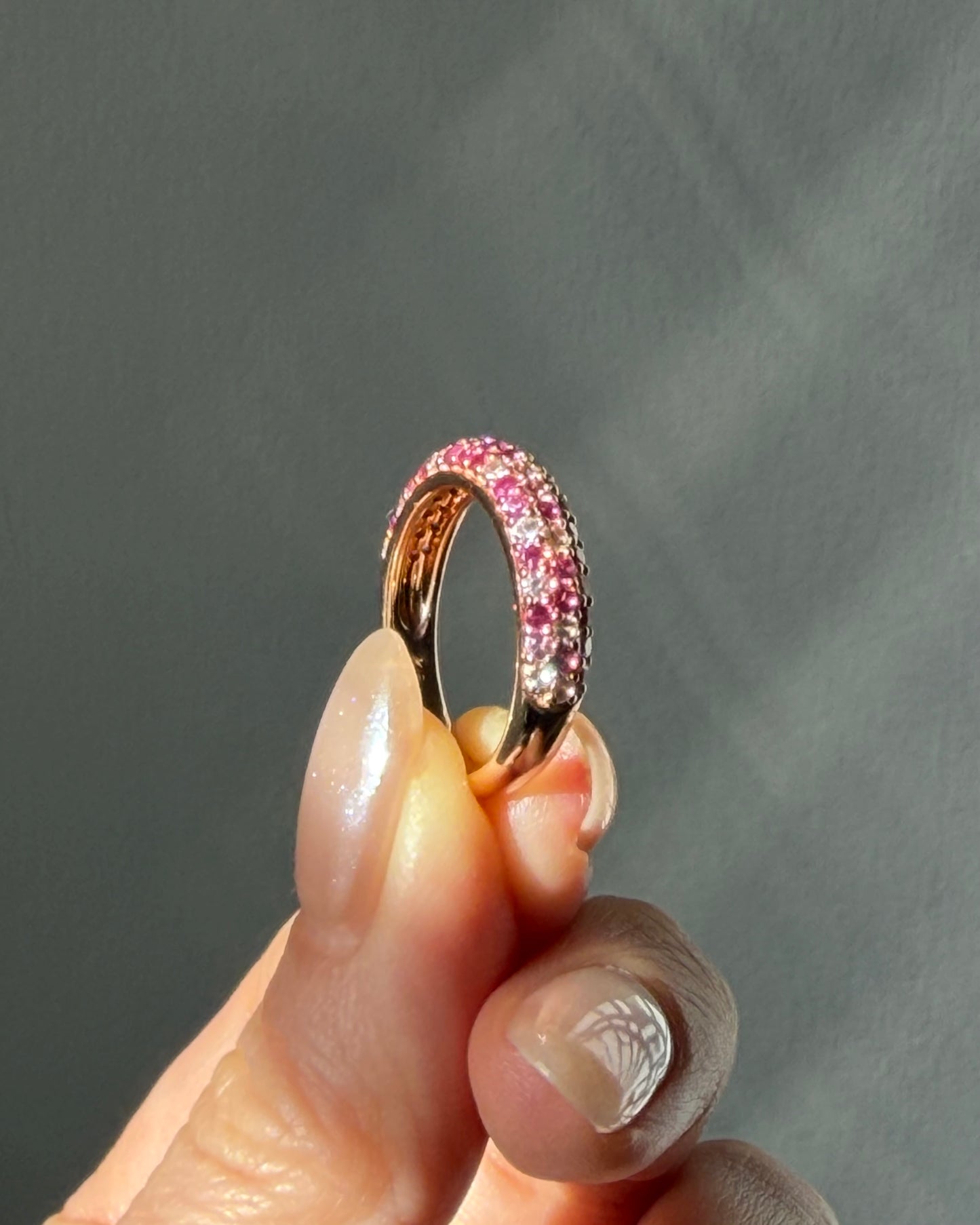 Vintage 18k Pink Gold White and Pink Sapphire Pave Sprinkled Donut Ring